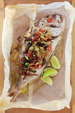 Whole snapper with crispy shallots