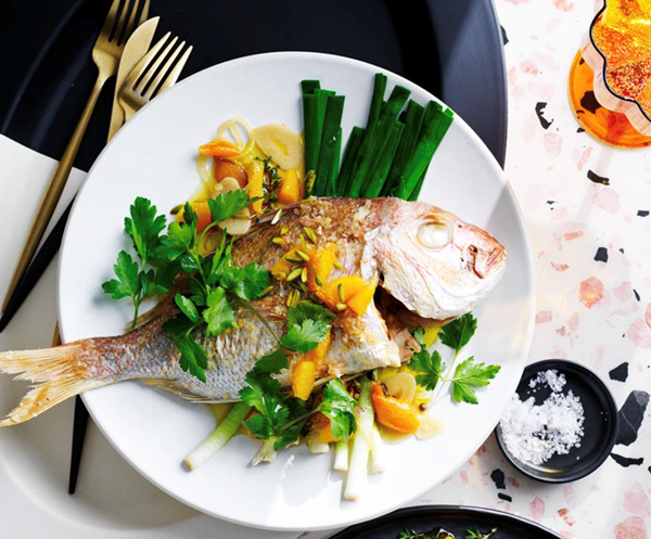 Whole snapper with orange and pistachio sauce [Tedesca Osteria, Vic]