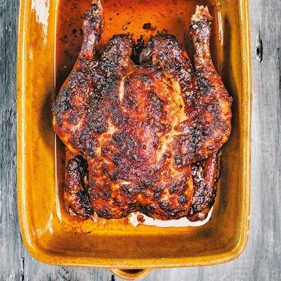 Whole spicy smoked roast chicken
