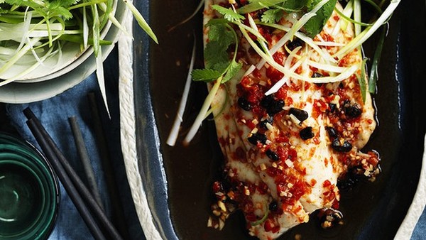 Whole steamed snapper with black beans and salted chillies recipe | Eat ...