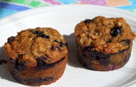 Whole wheat banana-blueberry muffins