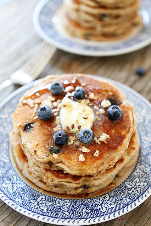 Whole wheat blueberry granola pancakes