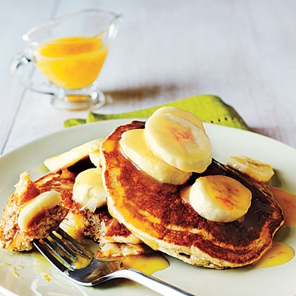 Whole-wheat buttermilk pancakes with orange sauce