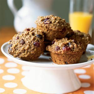 Whole-wheat, oatmeal, and fruit muffins