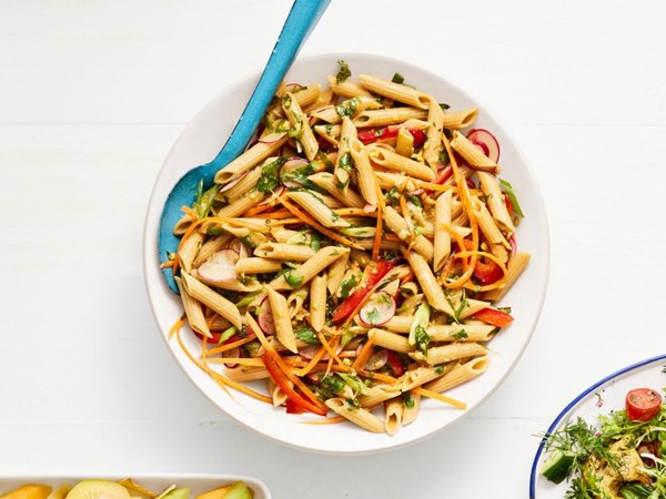 Whole-wheat pasta salad with miso-ginger dressing