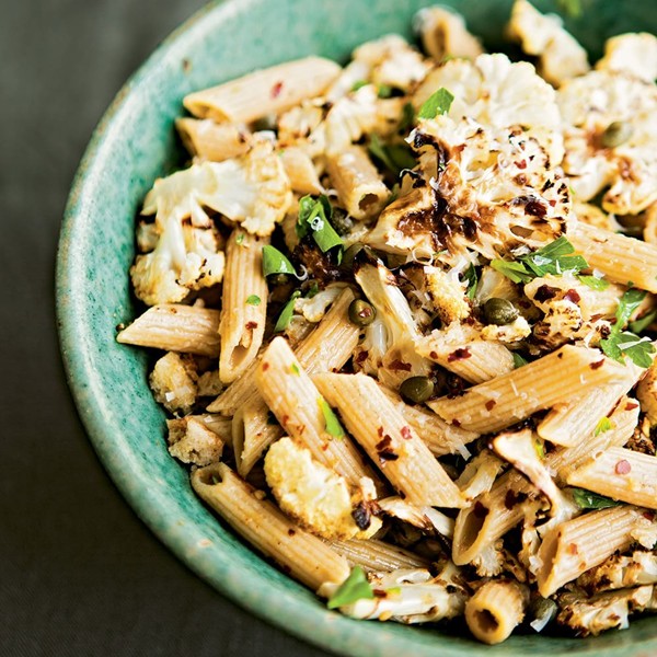 Whole wheat penne with spicy roasted cauliflower