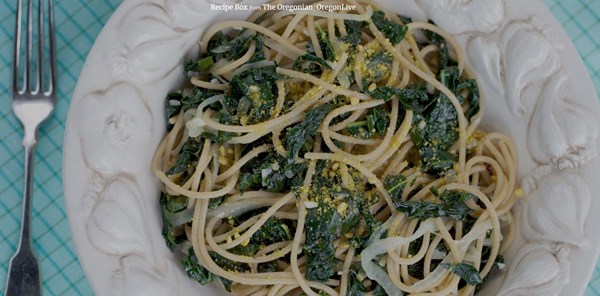 Whole-wheat spaghetti with kale