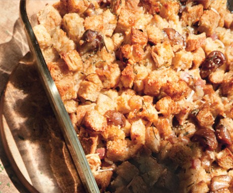 Whole wheat stuffing with pancetta, chestnuts, and Parmesan