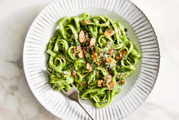 Whole-wheat tagliatelle with creamy white-bean-and-kale sauce
