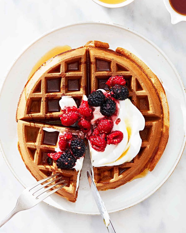 Whole-wheat waffles with Greek yogurt and mixed berries