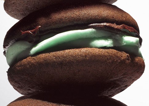 Whoopie pies with mint filling and chocolate ganache