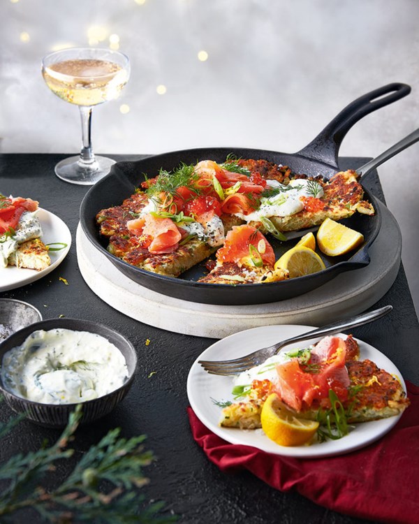 Whopping one-pan potato latke with smoked salmon