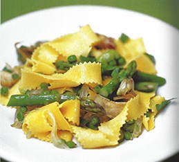 Wide pasta ribbons with springtime sauce (Pappardelle con frittedda)