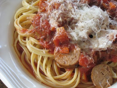 Wild boar Italian sausage with spicy tomato sauce