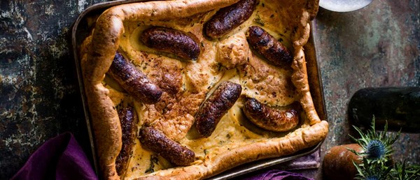 Wild boar sausage toad in the hole