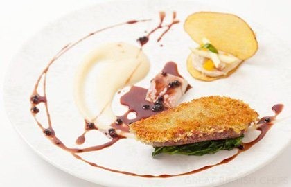 Wild duck, apple, foie gras and smoked eel