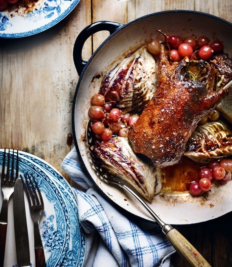 Wild duck with grapes and radicchio