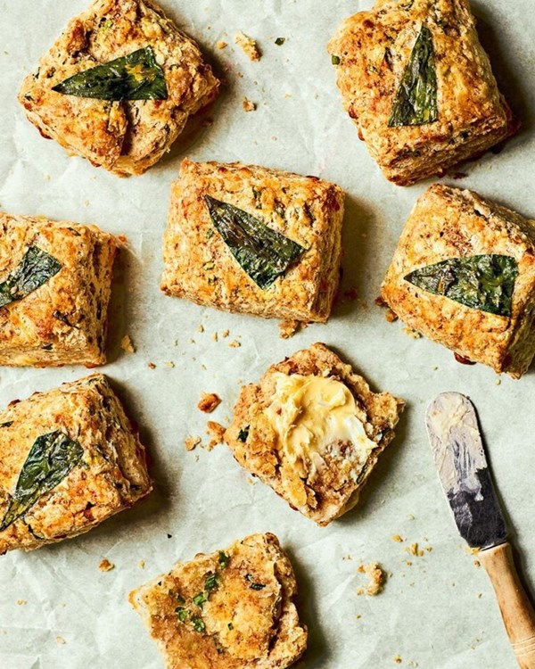 Wild garlic and cheddar scones
