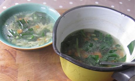 Wild garlic and orzo minestrone