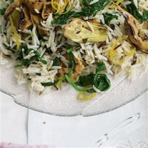 Wild garlic, artichoke and lemon rice