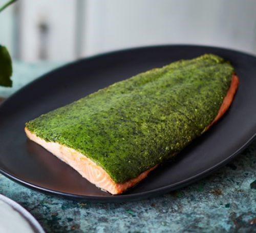 Wild garlic-crusted salmon