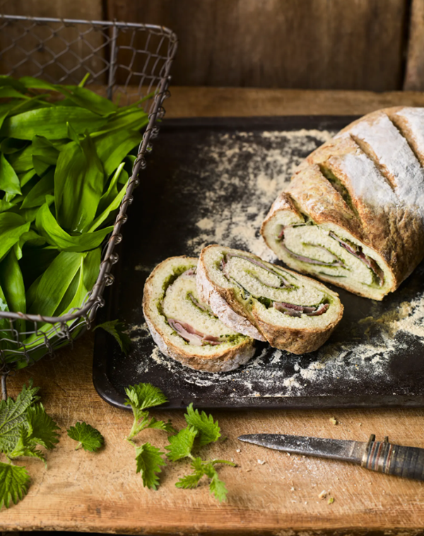 Wild garlic, nettle, ham and Gruyère soda bread