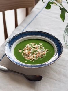 Wild garlic soup with smoked haddock and almonds