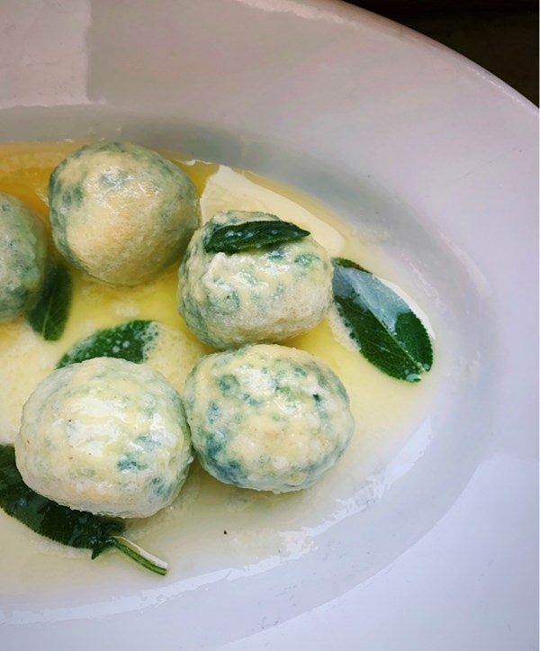 Wild green gnudi and sage butter
