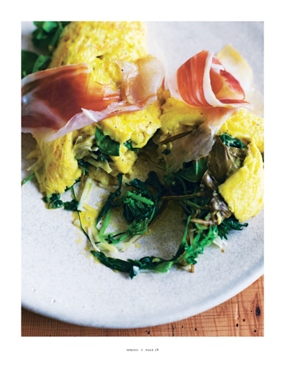 Wild greens and prosciutto omelette