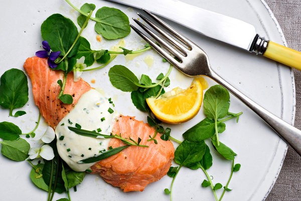 Wild king salmon with savory whipped cream