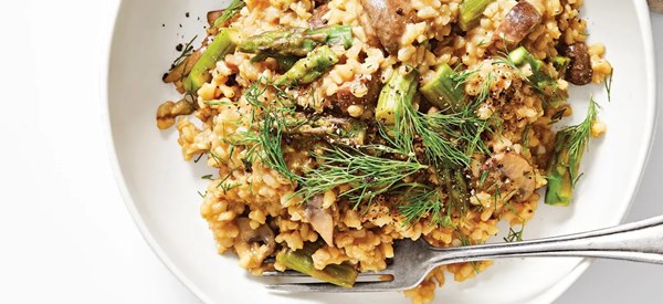 Wild mushroom and asparagus risotto 