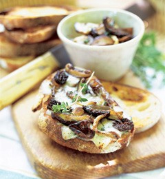 Wild mushroom and blue cheese crostini