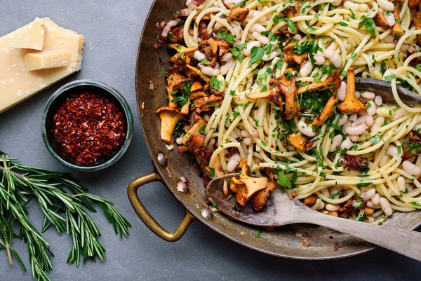 Wild mushroom and butter bean pasta