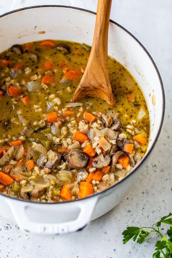 Wild mushroom and farro soup