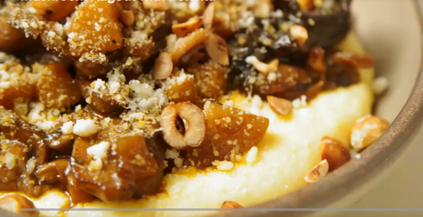 Wild mushroom and parsnip ragout with cheesy polenta 