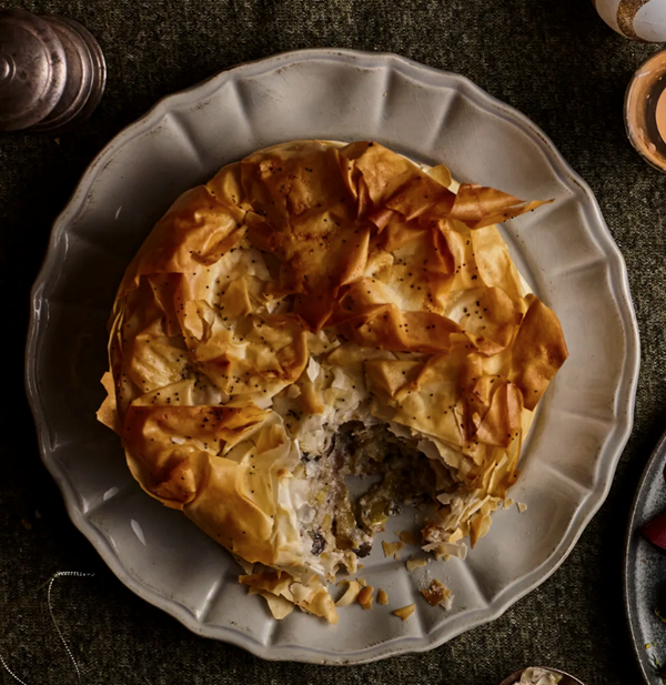 Wild mushroom and Stilton filo pie