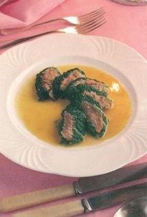 Wild mushroom and walnut mousse wrapped in cabbage with sauce Riesling