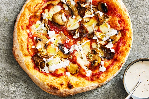 Wild mushroom pizza with homemade ranch