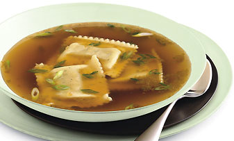 Wild mushroom ravioli in porcini broth
