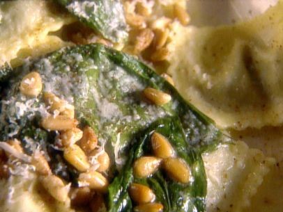 Wild mushroom ravioli with basil-pine nut sauce