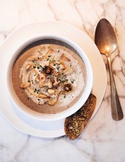 Wild mushroom soup with hazelnuts