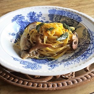 Wild mushroom spaghetti with orange butter and crispy sage