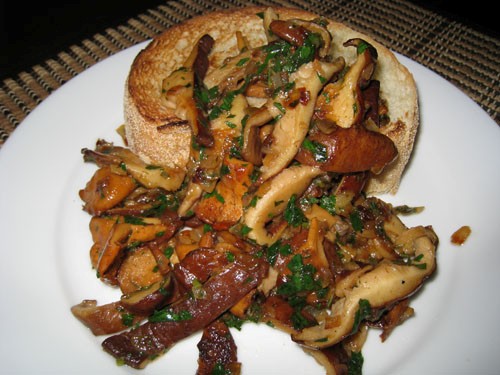 Wild mushrooms sauteed in butter, sherry and lemon