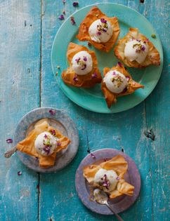 Wild orchid ice cream in filo cups