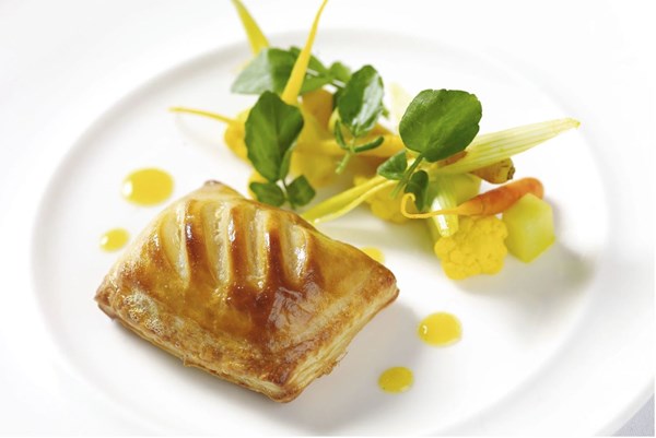 Wild rabbit & leek turnover with piccalilli [Lisa Goodwin-Allen]