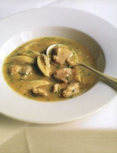 Wild rabbit and oyster mushroom soup