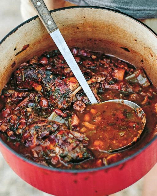 Wild rabbit stew on soft polenta