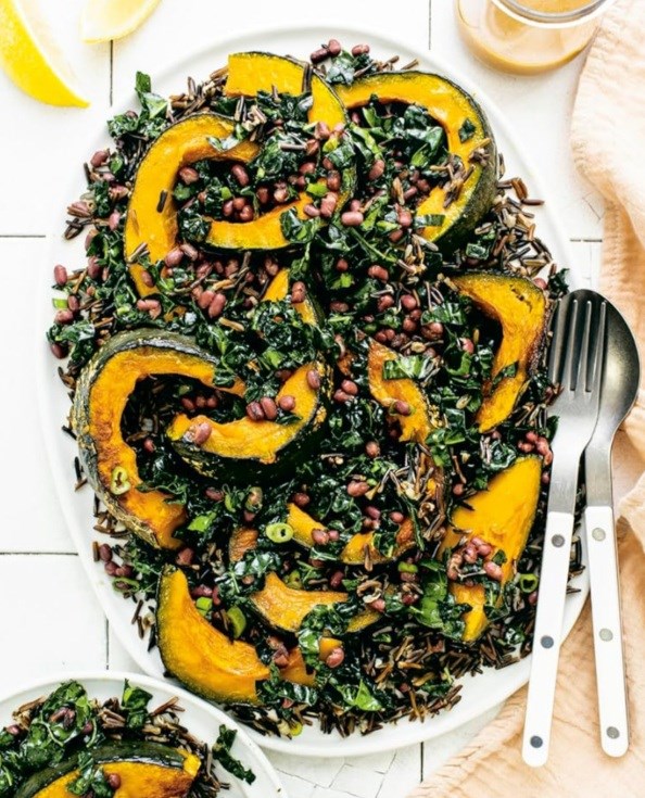 Wild rice, adzuki beans, kabocha, and kale with miso vinaigrette 