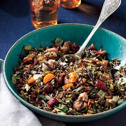 Wild rice dressing with roasted chestnuts and cranberries