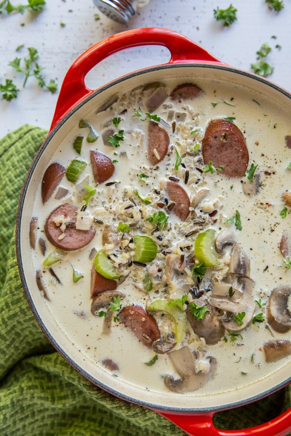 Wild rice, mushroom and sausage soup